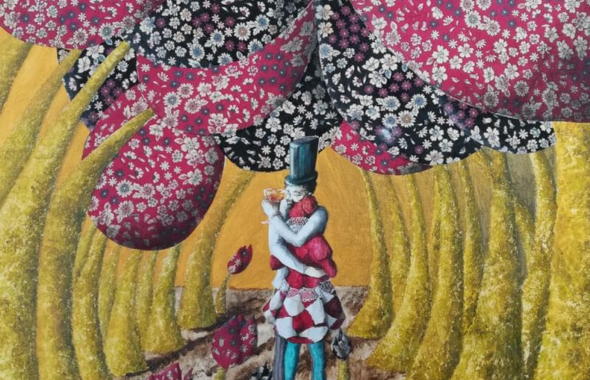 Surrealist painting depicting scenes from everyday life: Passi da vicino.